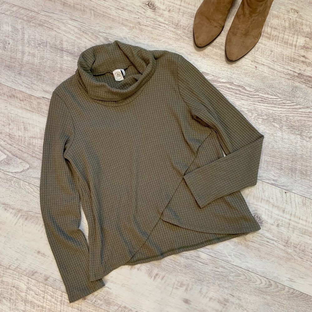 Anthro PAPER CRANE Waffle Knit Cowl Neck Top, Sz L